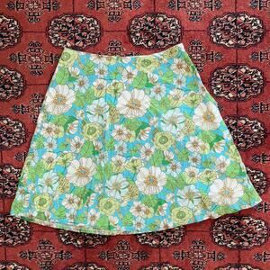 GAP 8 Blue/Green Floral Seersucker A-Line Cotton Summer Skirt, Fully‎ Lined